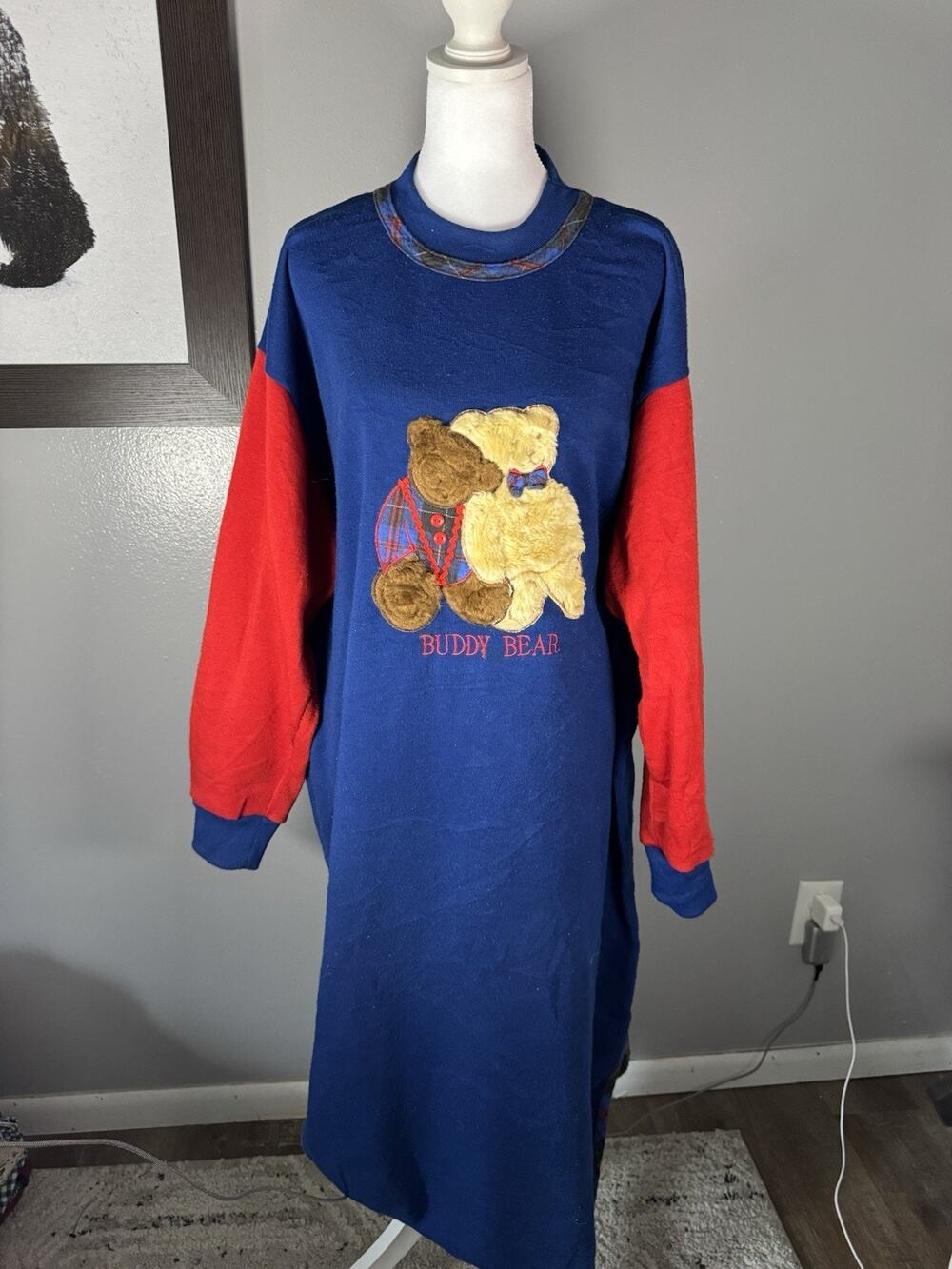 Night Gear Teddy Bear Nightgown Sweatshirt Gown Cozy Cabin Granny Core 1995 OSFA